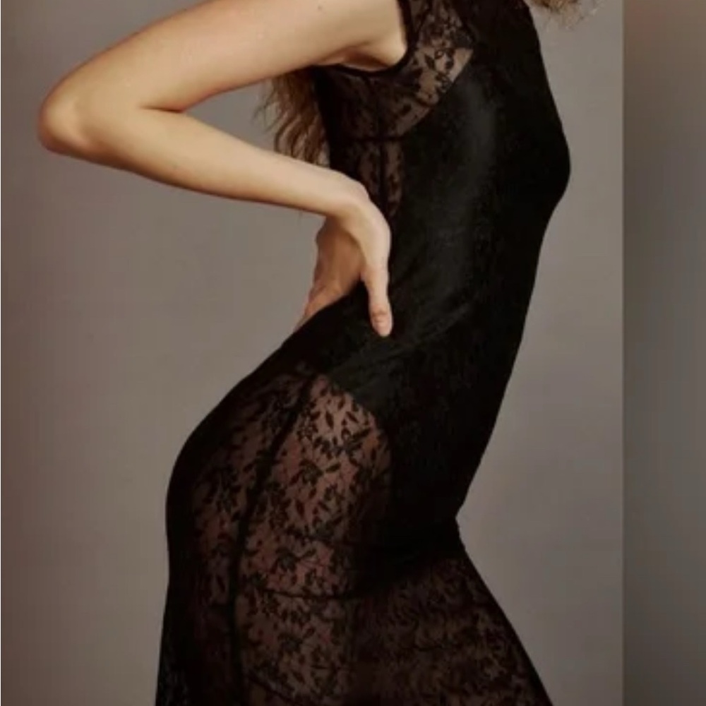 Reformation Black Sheer Lace Chemise